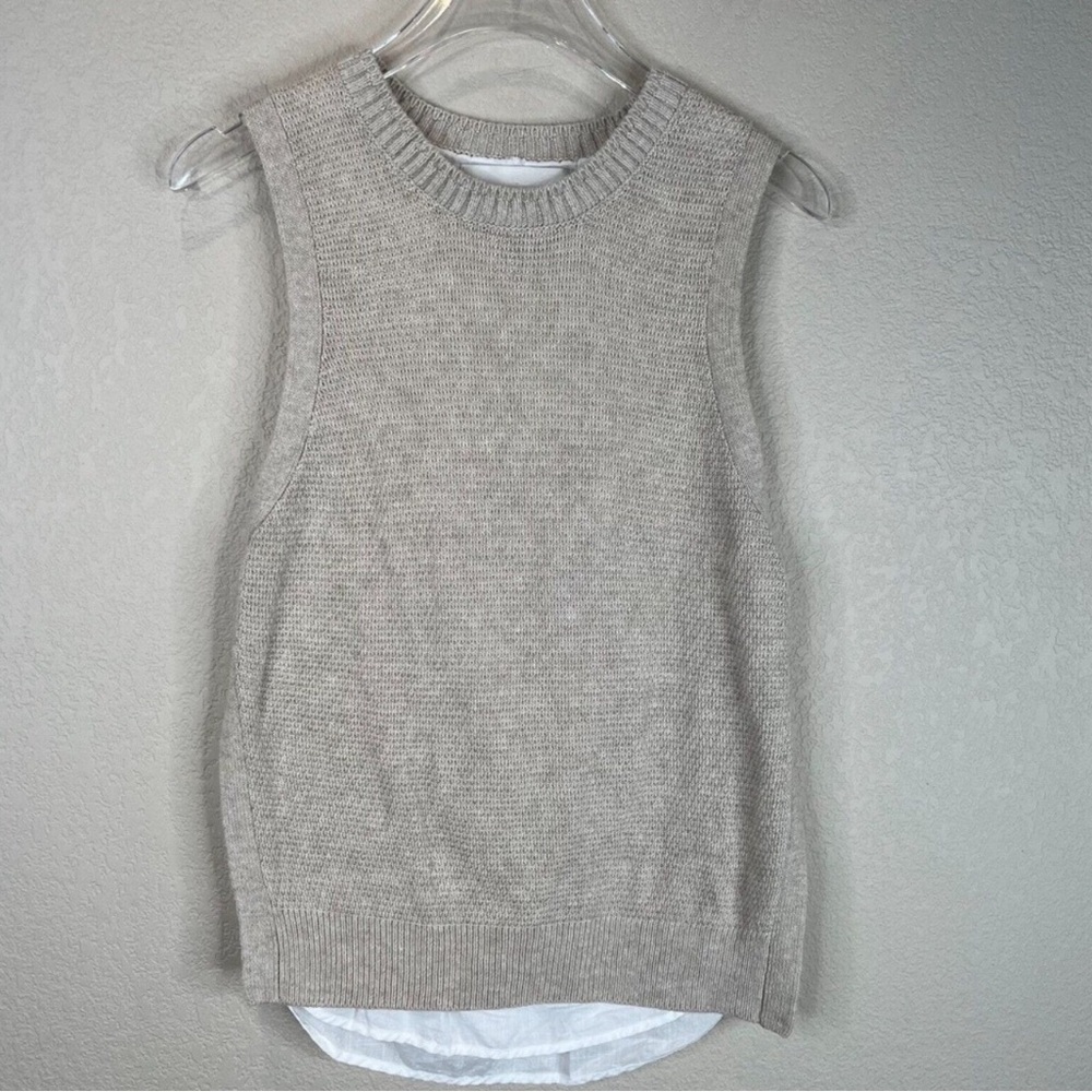 Brochu Walker Women’s Linen Blend Knit Sweater Tank Top Tan White Size Small